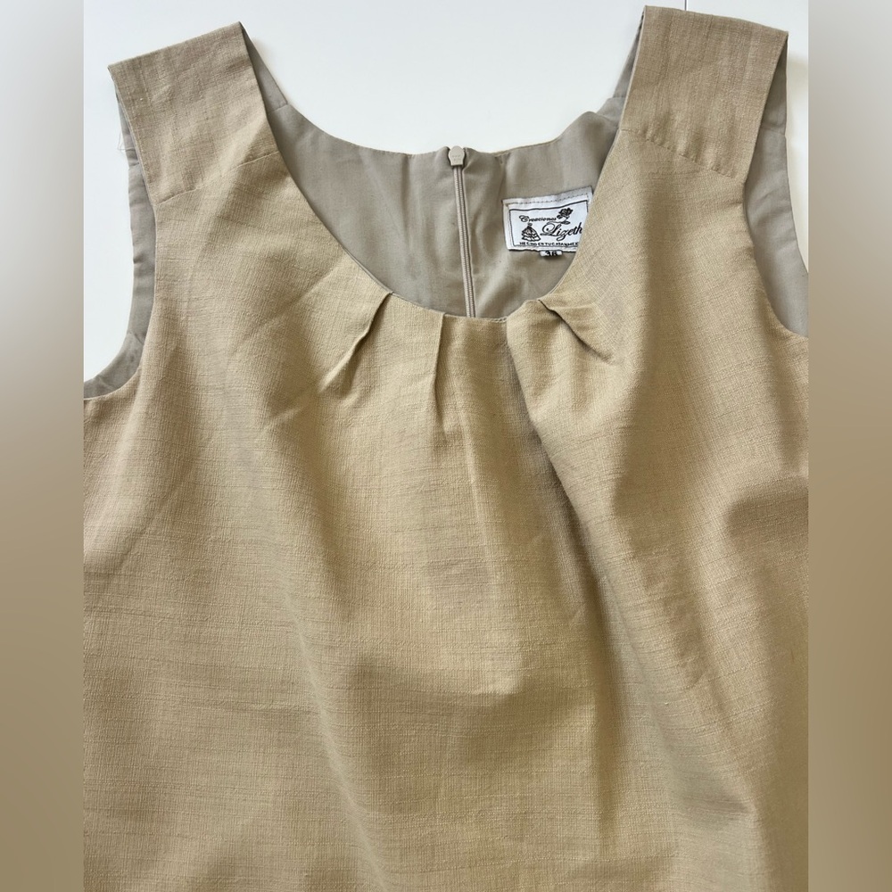 Vintage Mexican Artisan Floral Embroidered Shift Dress Beige Size 36 - Picture 8 of 14